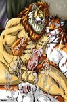  anal anal_penetration anthro balls biceps cum cum_in_ass cum_inside cum_on_balls cum_on_chest cum_on_hand cum_on_legs cum_on_nipples cum_on_penis cum_on_self cum_on_stomach cumshot duo erection excessive_cum exz feline gay lion male mammal muscles nipples orgasm pecs penetration penis tiger 