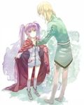 1girl blonde_hair blue_eyes boots cape long_hair pink_hair richard_(tales) shinono shorts sophie_(tales) standing tales_of_(series) tales_of_graces thigh_boots thighhighs twintails white_shorts 