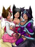 :q ahri alternate_costume alternate_hair_length alternate_hairstyle animal_ears bangs bare_shoulders black_hair blue_hair blush bow breast_grab breasts brown_hair capelet cleavage colorized dark_skin dynasty_ahri ear_ribbon facial_mark fox_ears fox_tail from_side fur_trim gem grabbing grin groping hair_between_eyes hair_bow hair_bun hair_ornament hair_stick half-closed_eyes hand_on_own_thigh heart heart_hands heart_hands_duo helmet korean_clothes kress large_breasts league_of_legends long_sleeves midnight_ahri multiple_girls multiple_persona multiple_tails naughty_face orange_eyes parted_bangs purple_legwear ribbon selfcest simple_background sketch slit_pupils smile tail thighhighs tongue tongue_out whisker_markings white_background yuri zettai_ryouiki 