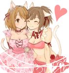  animal_ears bad_id bad_pixiv_id banned_artist bell bell_collar breasts brown_eyes brown_hair cat_ears choker cleavage closed_eyes collar dress heart highres idolmaster idolmaster_cinderella_girls maekawa_miku medium_breasts midriff mimura_kanako mofuritsu multiple_girls navel one_eye_closed pink_dot_balloon sketch skirt smile tail 