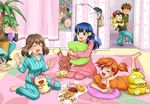  3girls 6+boys 8boys black_hair blue_eyes blue_hair brown_hair buneary child donut doughnut female food girl green_hair haruka_(pokemon) hat hikari_(pokemon) kasumi_(pokemon) kengo_(pokemon) kouhei_(pokemon) masato_(pokemon) multiple_boys multiple_girls orange_hair pikachu pinkish pokemon pokemon_(anime) psyduck purple_hair satoshi_(pokemon) shinji_(pokemon) shuu_(pokemon) skitty takeshi_(pokemon) 