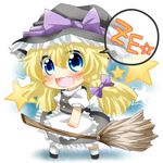  apron bad_id bad_pixiv_id black_dress blonde_hair blue_eyes blush braid brush chibi dress fang hair_ribbon hat hat_ribbon kirisame_marisa long_hair open_mouth rebecca_(keinelove) ribbon shirt solo star touhou waist_apron witch_hat ze_(phrase) 