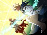  armor arthur_pendragon_(fate) blonde_hair blue_eyes crossover dutch_angle fate/prototype fate/stay_night fate_(series) gilgamesh invisible_air male_focus multiple_boys nashi_y 