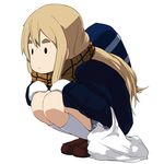  :&lt; animated animated_gif bag blonde_hair closed_mouth coat eyebrows hands_on_own_knees k-on! kneehighs kotobuki_tsumugi loafers long_hair lowres mittens o_o omaru_gyuunyuu scarf school_bag shoes solid_circle_eyes solo squatting v-shaped_eyebrows white_background white_legwear 