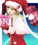  1girl blonde_hair christmas creature doll elise_lutus elize_lutus gift gloves present santa_costume tales_of_(series) tales_of_xillia teepo_(tales) tippo yellow_eyes 