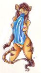  anyare anyare_(character) breasts brown_fur brown_hair claws fangs feline female front fur hair hybrid lion long_hair looking_at_viewer mammal nipples nude pink_nipples pink_nose plain_background pussy solo standing stripes tail_tuft tiger tuft whiskers white_background 