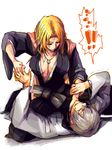  1boy 1girl angry bleach blonde_hair breasts ichimaru_gin matsumoto_rangiku midoriiro_muku strangling tegaki white_hair 