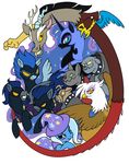  avian beak blue_eyes blue_hair canine collar discord_(mlp) draconequus equine eyewear female feral friendship_is_magic gilda_(mlp) goggles group gryphon hair hat helmet horn horse keishinkae looking_at_viewer male mammal my_little_pony nightmare_moon_(mlp) pegasus plain_background pony purple_eyes red_eyes shadow_bolts_(mlp) shadowbolts_(mlp) skinsuit trixie_(mlp) unicorn white_background wings yellow_eyes 