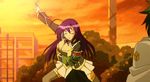  animated animated_gif green_hair kurokami_medaka long_hair lowres medaka_box pose posing purple_hair school_uniform skirt 