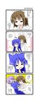  4koma ahoge animal_costume animal_ears aotan_nishimoto blue_hair brown_hair bunny_costume bunny_ears cat_ears closed_eyes comic fang hiiragi_kagami izumi_konata kusakabe_misao long_hair lucky_star mole mole_under_eye multiple_girls purple_hair school_swimsuit swimsuit translated 