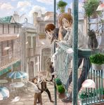  ahoge angry animal animal_on_head animalization arms_up axis_powers_hetalia balcony bird bird_on_head black_cat blush brown_eyes brown_hair building cat closed_eyes cloud day dress_shirt flower formal germany_(hetalia) germany_(nekotalia) happy heart_ahoge japan_(hetalia) male_focus multiple_boys necktie nnbn northern_italy_(hetalia) on_head petals phone prussia_(hetalia) shirt shouting silver_hair sky smile southern_italy_(hetalia) spain_(hetalia) striped striped_shirt suit table umbrella 