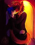  anthro blue_hair canine duo falvie fox gay girly hair kissing lagomorph male mammal rabbit rain red_hair suit 