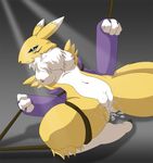  bdsm blue_eyes bondage bound breasts canine claws cum digimon facial_markings female fox gloves looking_at_viewer mammal markings nipples pussy renamon solo yiffmasters 