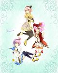  3girls alfa_system bare_shoulders coat detached_sleeves green_eyes kanonno_earhart kanonno_grassvalley multiple_girls pasca_kanonno pink_hair shoes skirt tales_of_(series) tales_of_the_world_radiant_mythology tales_of_the_world_radiant_mythology_2 tales_of_the_world_radiant_mythology_3 thighhighs 