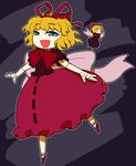  blonde_hair blue_eyes bow doll doll_joints dress hair_bow hair_ribbon highres medicine_melancholy open_mouth ribbon short_hair smile solo su-san touhou ume_(noraneko) wings 