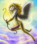  angel angelic animal_genitalia big_penis blonde_hair blush bracelet clothing english_text equine girly hair halo hooves horse horsecock jewelry legwear looking_at_viewer male mammal pegasus penis quillu solo stockings text wings 
