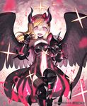  armor bad_id bad_pixiv_id bare_shoulders black_wings blonde_hair boots bow center_opening copyright_name corruption dark_persona demon demon_girl fangs gauntlets genderswap genderswap_(mtf) hair_bow horns iblisia lena_(zoal) long_hair navel official_art open_mouth pink_eyes red_eyes shingeki_no_bahamut shoulder_pads solo tail thigh_boots thighhighs watermark wings 