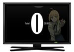  ahoge artoria_pendragon_(all) bad_id bad_pixiv_id blonde_hair casual controller countdown fate/stay_night fate/zero fate_(series) green_eyes kon_manatsu reflection remote_control saber solo television 