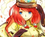  1girl arc_system_works blazblue blazblue:_continuum_shift blue_eyes gloves hat highres red_hair smile tsubaki_yayoi 