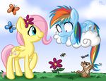  bee blue_fur butterfly chipmunk cloud cub duo equine female feral flower fluttershy_(mlp) friendship_is_magic fur grass hair horse insect long_hair mammal megasweet multi-color_hair multi-colored_hair my_little_pony outside pegasus pink_hair pony purple_eyes rainbow_dash_(mlp) rainbow_hair rainbow_tail rodent smile teal_eyes wings yellow_fur young 