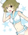  :d akizuki_ryou bad_id bad_pixiv_id bikini brown_eyes dixie_cup_hat green_hair hat highres idolmaster idolmaster_dearly_stars male_focus midriff military_hat navel open_mouth otoko_no_ko sailor_bikini sailor_collar sailor_hat sailor_swimsuit_(idolmaster) short_hair side-tie_bikini smile solo swimsuit toa_(sorajio) 