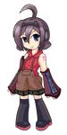  ahoge aino_hate bare_shoulders black_hair chibi detached_sleeves hairband headset heart highres huge_ahoge no_nose overalls pigeon-toed purple_hair sleeves_past_wrists solo suspenders tattoo thighhighs transparent_background utau vocaloid_boxart_pose wakasagi 