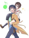  1girl backpack bad_id bad_pixiv_id bag black_eyes black_hair brother_and_sister brown_hair carrying instrument miyagawa_atsumi miyagawa_atsushi randoseru recorder recorder_to_randoseru riku_yama school_uniform serafuku short_hair siblings 