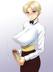  blonde_hair blush bow bowtie breasts cum futanari impossible_clothes impossible_shirt king_(snk) large_breasts penis ryuuko_no_ken saliva shirt short_hair solo st.germain-sal the_king_of_fighters 