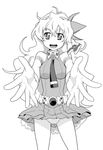  1girl cloud_hair flower foreshortening greyscale hair_flower hair_ornament long_hair miyakodori_takayuki monochrome nia_teppelin open_mouth outstretched_arms panties pantyshot smile solo tengen_toppa_gurren_lagann underwear younger 