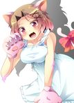 accel_world animal_ears bare_shoulders blush bow breasts brown_hair cat_ears kurashima_chiyuri large_breasts open_mouth paws red_eyes short_hair solo tail tekehiro 