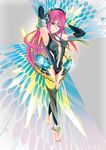  adapted_costume armpits arms_up artist_request bare_shoulders barefoot breasts cleavage detached_sleeves feet female full_body hair_between_eyes highres legs leotard long_legs looking_at_viewer megurine_luka megurine_luka_(append) navel pink_hair purple_eyes purple_hair smile solo tiptoes very_long_hair violet_eyes vocaloid vocaloid_append wings_of_light 