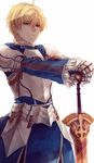  armor arthur_pendragon_(fate) blonde_hair excalibur_(fate/prototype) fate/prototype fate_(series) male_focus sinsora solo sword weapon 