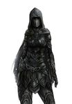  arm_wrap armor bracer cape cloak highres hood leather mask monochrome nightingale_(the_elder_scrolls) solo the_elder_scrolls the_elder_scrolls_v:_skyrim 