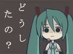  bad_id bad_pixiv_id black_eyes green_hair grey_background hatsune_miku long_hair looking_at_viewer microphone solid_circle_eyes solo translated tsumutsumu twintails vocaloid 
