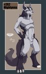 anthro balls canine claws collaboration digitigrade hyena male mammal mightyena mingchee navel nintendo notorious84 nude pinup plain_background pok&#233;mon pok&#233;morph pok&eacute;mon pok&eacute;morph pose red_eyes sheath solo standing the_pokedex_project video_games 
