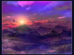  bad_pixiv_id border evening landscape mountain nakajima_ikkaku nature no_humans purple scenery souten_no_shiroki_kami_no_za:great_peak sunlight sunset twilight 