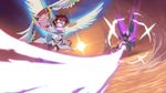  2boys angel dark_pit eiffelart kid_icarus kid_icarus_uprising lowres multiple_boys nintendo no_humans pit pit_(kid_icarus) short_hair sky weapon wings 