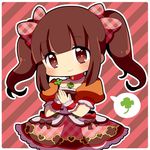  bow brown_eyes brown_hair chibi choker clover dress four-leaf_clover hair_bow idolmaster idolmaster_cinderella_girls long_hair lowres nasa_yu ogata_chieri smile solo twintails wrist_cuffs 