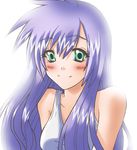  1girl athena athena_(saint_seiya) bare_shoulders blush breasts green_eyes kido_saori kidou_saori purple_hair saint_seiya smile 