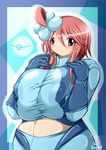  1girl blue_eyes breasts fuuro_(pokemon) gym_leader huge_breasts plump pokemon red_hair ymbk 