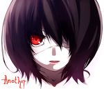 another bad_id bad_pixiv_id black_hair eyepatch face looking_at_viewer misaki_mei parted_lips red_eyes shimejinameko short_hair solo 