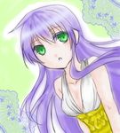  1girl athena athena_(saint_seiya) bare_shoulders breasts character_request dress green_eyes kido_saori long_hair purple_hair saint_seiya white_dress 