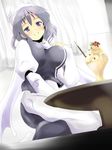  bad_id bad_pixiv_id blush breasts dutch_angle hat head_tilt large_breasts lavender_eyes lavender_hair letty_whiterock nanasuno open_mouth parfait resized short_hair solo table touhou 