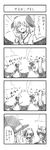  3girls 4koma :3 ? ^_^ bow broom closed_eyes comic detached_sleeves fang greyscale hair_bow hair_tubes hakurei_reimu hat highres kasodani_kyouko kirisame_marisa monochrome multiple_girls o_o open_mouth shoboon short_hair smile sora_no_amagumo tears touhou translated 