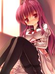  black_legwear blush dracu-riot! inamura_rio long_hair pantyhose ponytail red_eyes red_hair sitting solo yuku_(kiollion) 