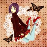  d.gray-man high_heels highres lenalee_lee purple_hair short_hair skirt solo thighhighs 