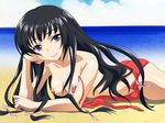  black_hair boku_wa_tomodachi_ga_sukunai breasts cloud long_hair mikazuki_yozora ocean sky swimsuit water yabusame 