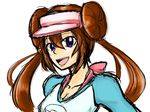  1girl blue_eyes breasts brown_hair cleavage female_protagonist_(pokemon_bw2) hat mei_(pokemon) pokemon pokemon_(game) pokemon_bw2 