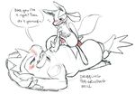  anal balls blush cowgirl_position duo english_text erection feraligatr gay haychel lucario lying male nintendo on_back on_top penis plain_background pok&#233;mon pok&eacute;mon sex size_difference sketch straddling tapering_penis text video_games white_background 