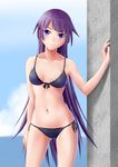  bakemonogatari bikini front-tie_top highres long_hair monogatari_(series) purple_eyes purple_hair senjougahara_hitagi side-tie_bikini swimsuit very_long_hair yuuri_(yu0403) 